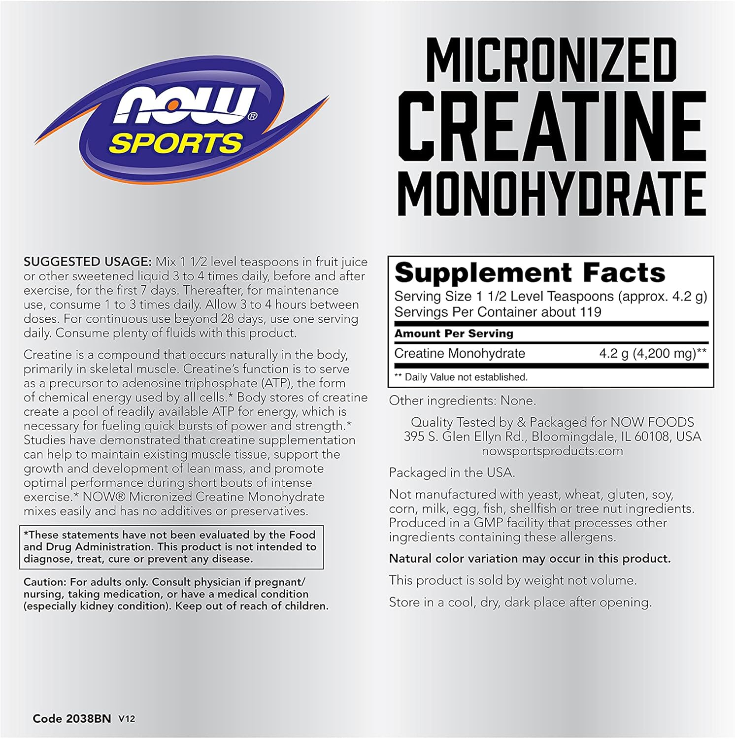 NOW Sports Nutrition, Micronized Creatine Powder, Mass Building/Energy Production, Unflavored, 1.1 Pound (1664) : Health & Household