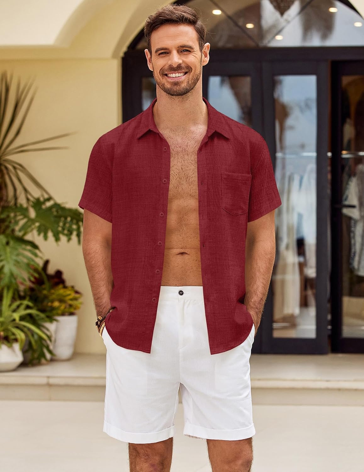 COOFANDY Mens Button Down Short Sleeve Shirt Casual Shirts Summer Beach Textured Shirts with Pocket - Image 3