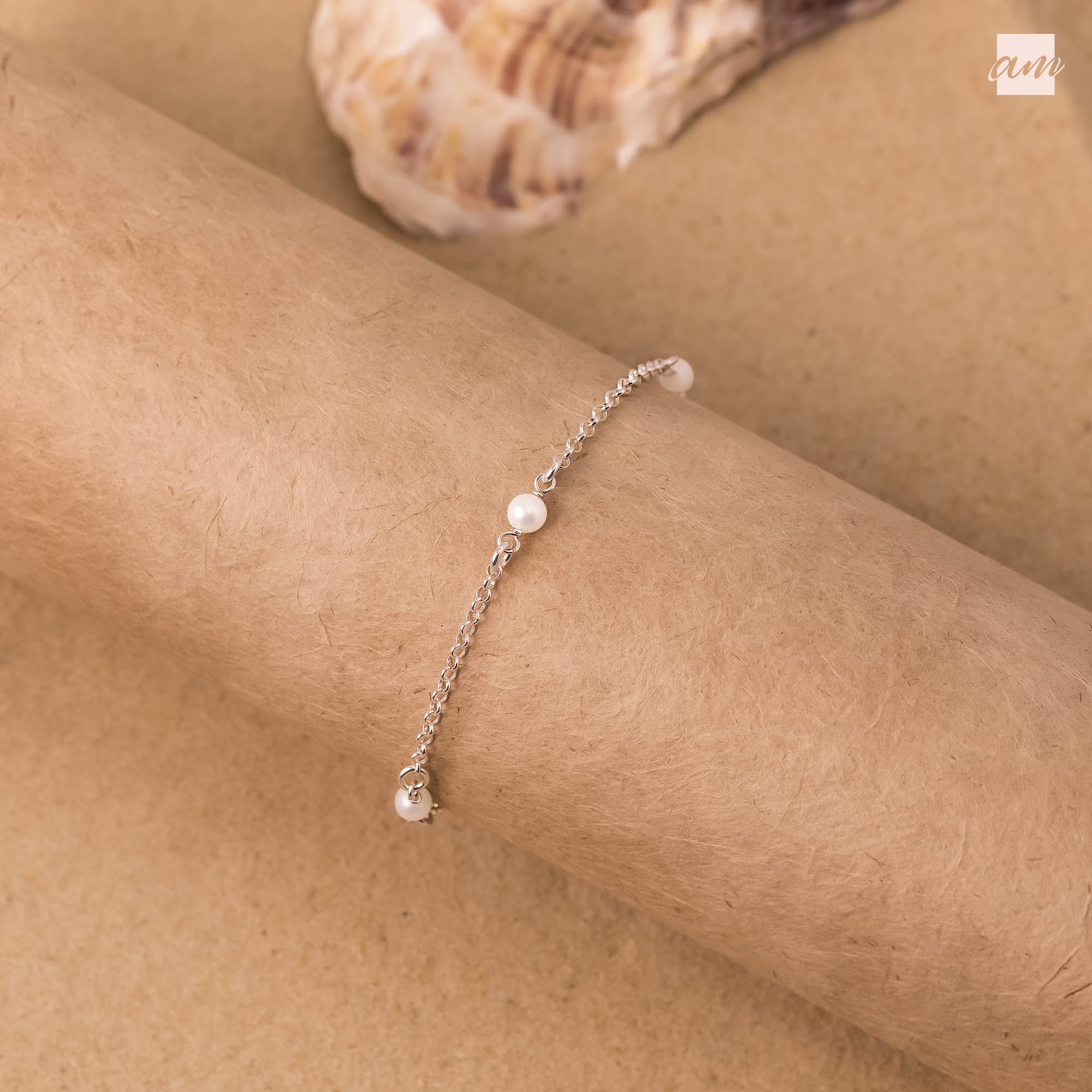 Amberta Pulsera de Perlas de Agua Dulce para Mujer en Plata de Ley 925