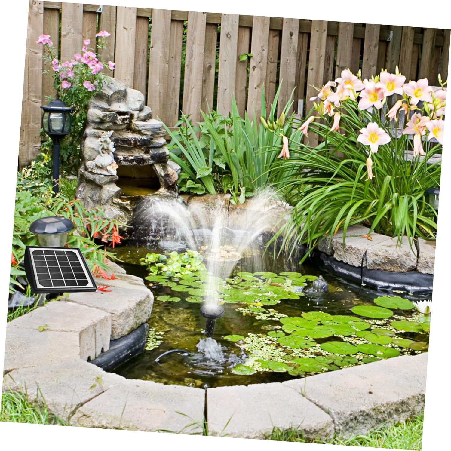Holibanna Solar Fountain Kit for Garden and Pond Decor Solar Powered Water Pump Nozzles for Outdoor Landscapes and Bird Baths 1 Set