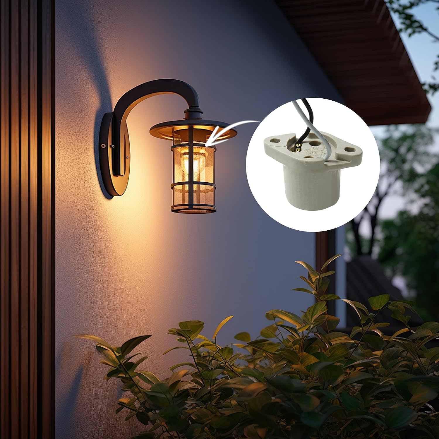 4 Pack E26 Light Socket Porcelain E26 Medium Base Lamp Holder Keyless Sockets with 6" Leads Cleat Light Socket with Two Hole Flanged Mounting