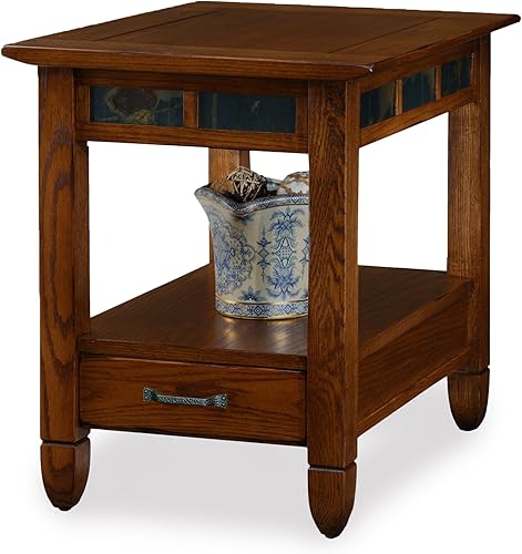 Miniatura 5 de Leick Home 10907 Slatestone - Mesa auxiliar de roble rústico con un cajón, roble rústico envejecido