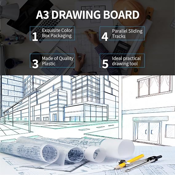 Zonon A2 Portable Drawing Board, Multi-Function Metric Drafting Table Drafting Board with Clear Rule Parallel Motion and Angle Adjustable Measuring System