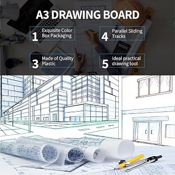 Zonon A2 Portable Drawing Board, Multi-Function Metric Drafting Table Drafting Board with Clear Rule Parallel Motion and Angle Adjustable Measuring System