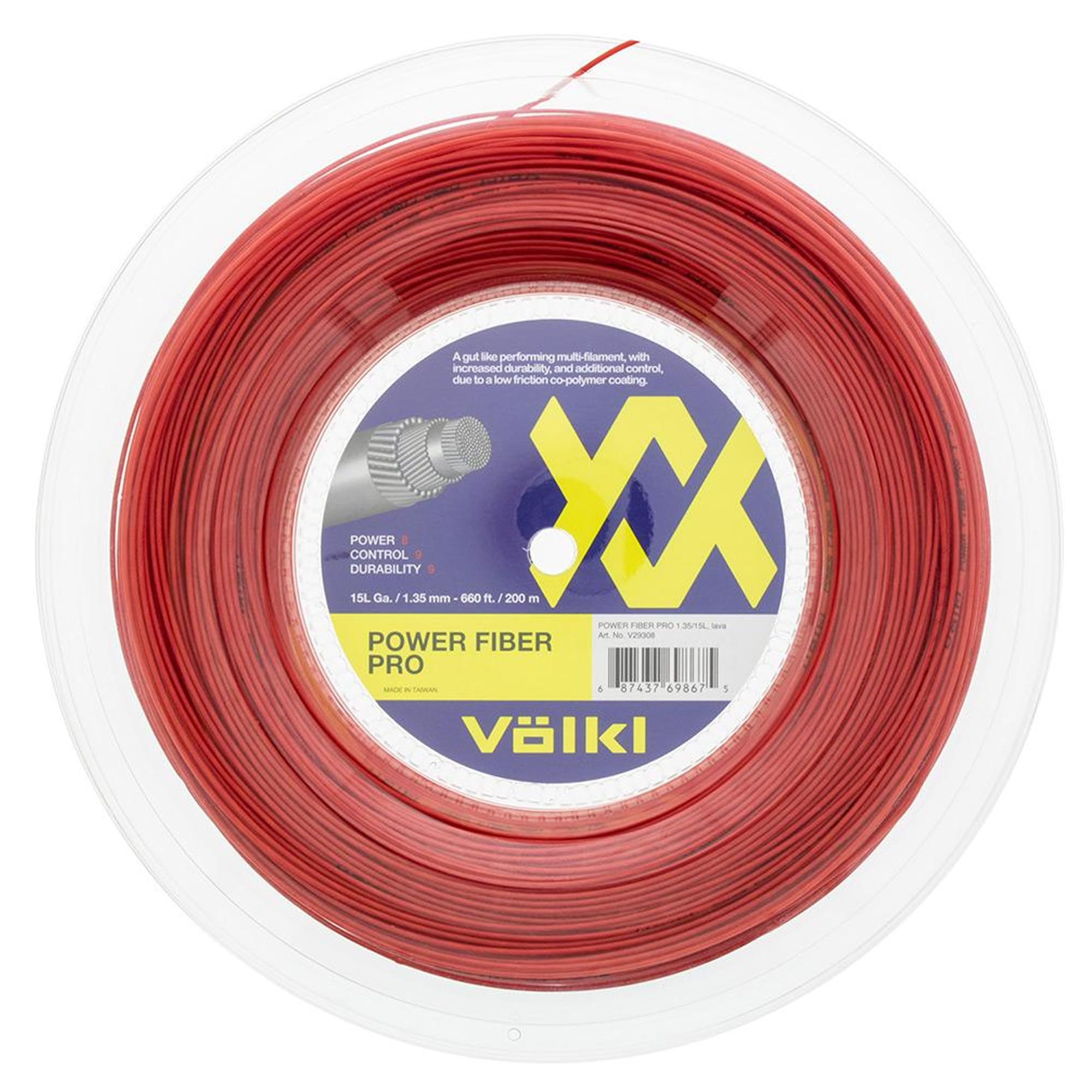 Volkl Power Fiber Pro | Tennis Racquet String | Durability | Feel & Control | Multifilament String (Lava, 15L, Reel)