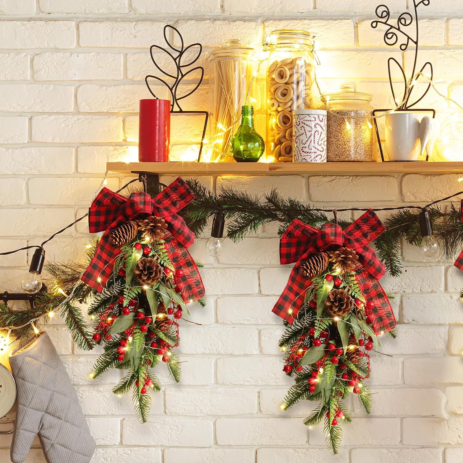RECUTMS Christmas Hanging Swags for Outdoor, Artificial Berry Swags