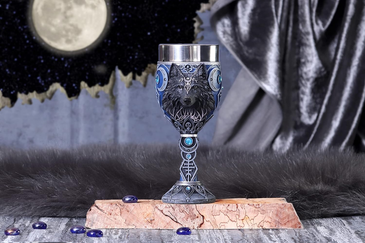 Nemesis Now Wolf Moon Goblet, Blue, 19.5cm