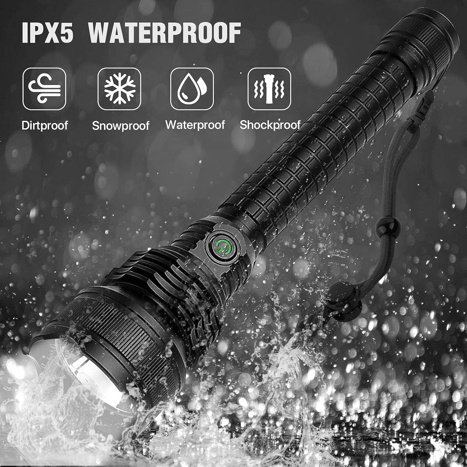 Rechargeable Led Flashlight, Super Bright Flashlights High Lumens Powerful Tactical Flashlights with 18650 Batteries Included, 5 Modes, Waterproof Flashlight for Emergencies, Camping (Black) - - 