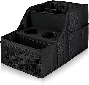 Car Seat Organizer &amp; Back Seat Organizer with 7 Compartments, 2 Cup Holders| Multi-Position Car Organizers and Storage for Front Seat &amp; Backseat | Keep Travel, Kids &amp; Car Essentials Organized (Black)