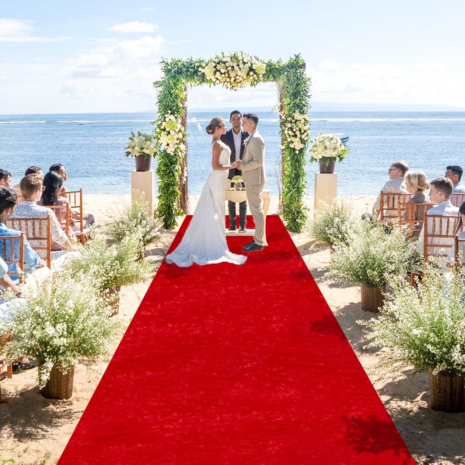 Red Carpet Runner for Party Wedding Aisle Runner Outdoor 5x20FT Velvet Fabric Aisle Floor Runner Beach Runners Rug with Carpet Tapes Wedding Walkway Runners for Party Ceremony Aisle Decor