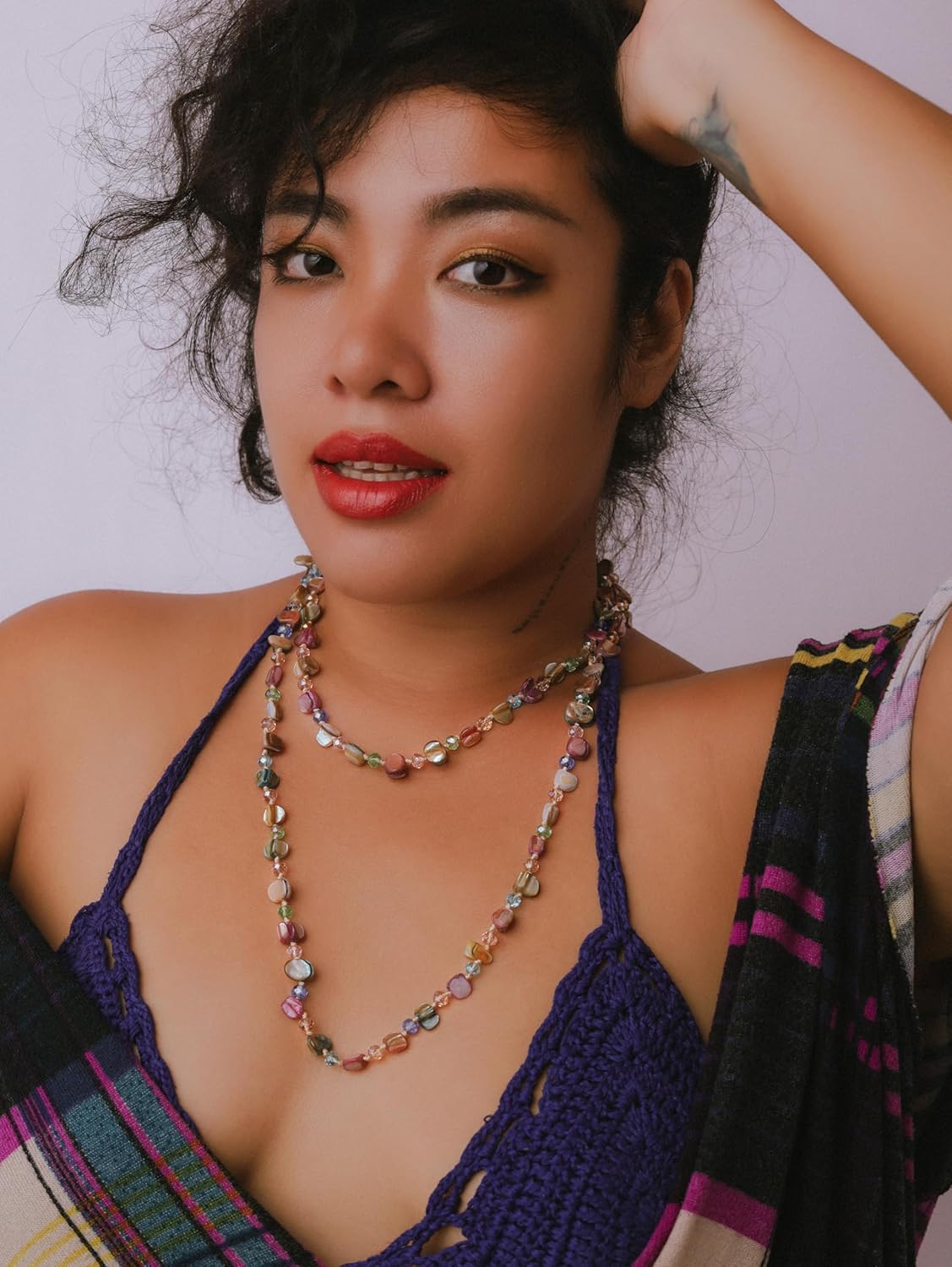 MINACHI Colorful Irregular Beaded Long Necklace, Coated Reflective Glass Beads, Bohemian Vintage Chunky Costume Jewelry for Women - Image 4