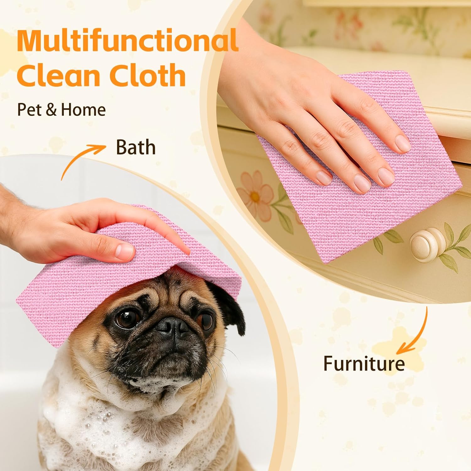 Microfiber Cleaning Cloth Roll, 50 Pack, Absorbent Reusable Towels for Kitchen, Durable Lint-Free, Scratch-Free Dish Rags for Home, Workshop & Screens, Pink, 12 x 12 in