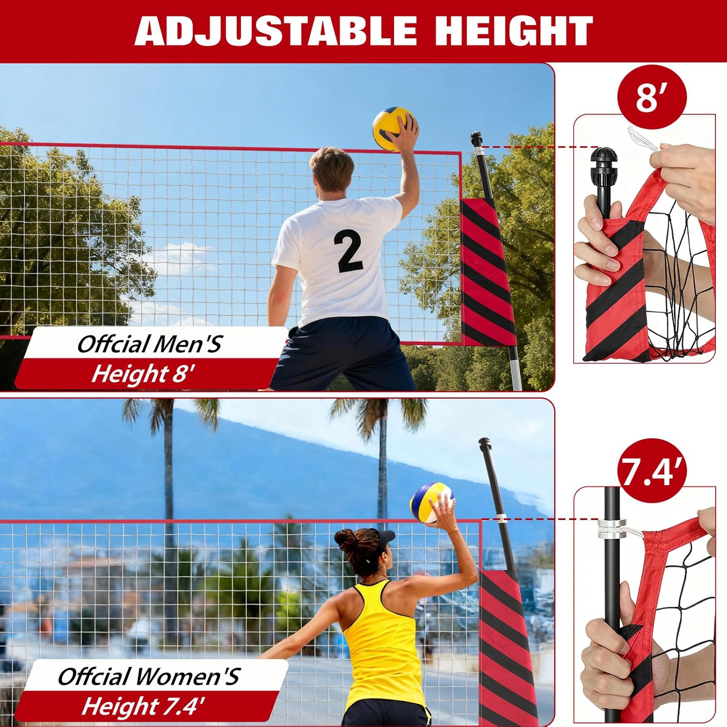 Volleyball Net, 12FT Volleyball Net for Backyard, Adjustable Height Practice Net, Portable Freestanding Training System for Beach, Indoor and Outdoor, Serving, Hitting Drills Games