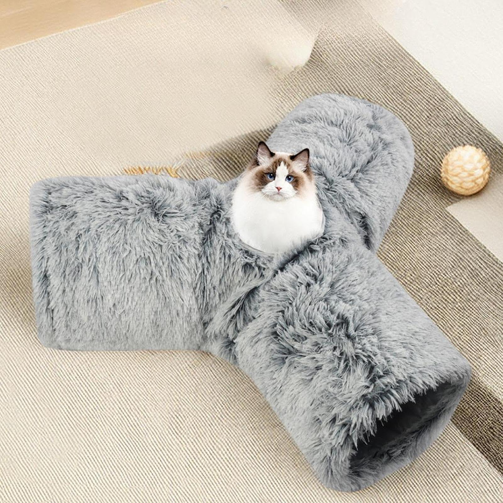 de Peluche para Gatos, Juguete para Mascotas, Práctico Y Portátil, 3 Vías, Túneles para Gatitos de Interior para Sala de Estar, Dormitorio, Casa, Gris