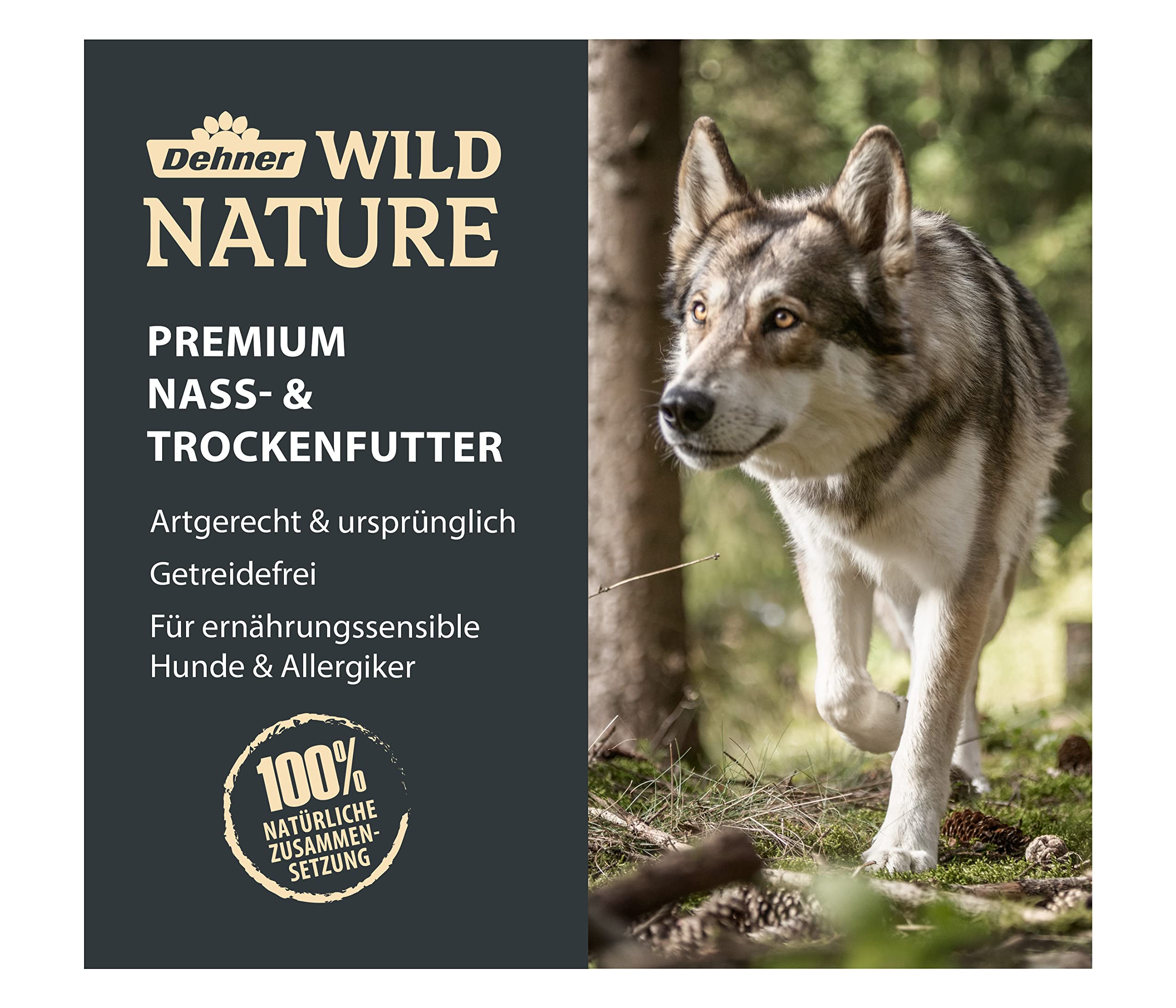 Dehner Wild Nature Hundefutter Hochmoor, Nassfutter getreidefrei / zuckerfrei, für ausgewachsene Hunde, Ente, 6 x 800 g Dose (4.8 kg)