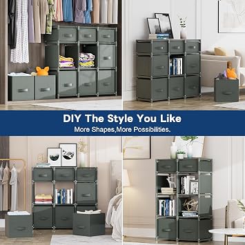 Mavivegue 9 Cube Storage Organizer, Closet Organizers and Storage, Cube Storage Shelf, Easy to Assemble with Storage Drawers, DIY Closet Cube Organizer for Living Room, Bedroom, Dorm Room-Gray
