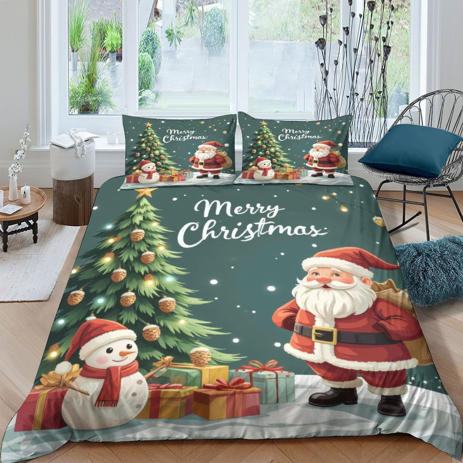 Ctjqhvkz Style-4 3D Printed Christmas Tree Fitted Sheet Microfiber Santa Snowman Mattress Cover Anti-Slip Washable Bedroom Decor Single（135X200cm）