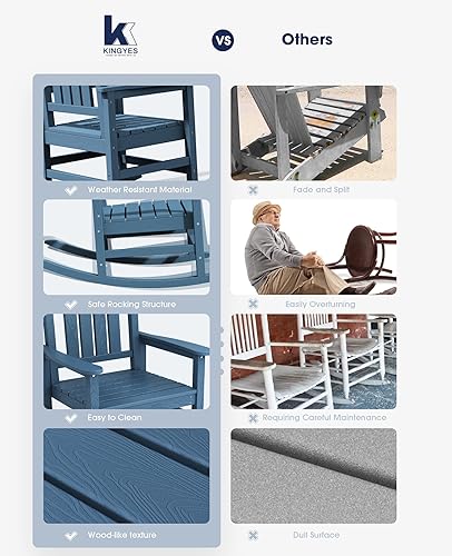Vista 82 de Kingyes Mecedoras de polietileno de alta densidad para exteriores, sillas mecedoras para patio, deck, soportan hasta 330 libras, azul Azul marino