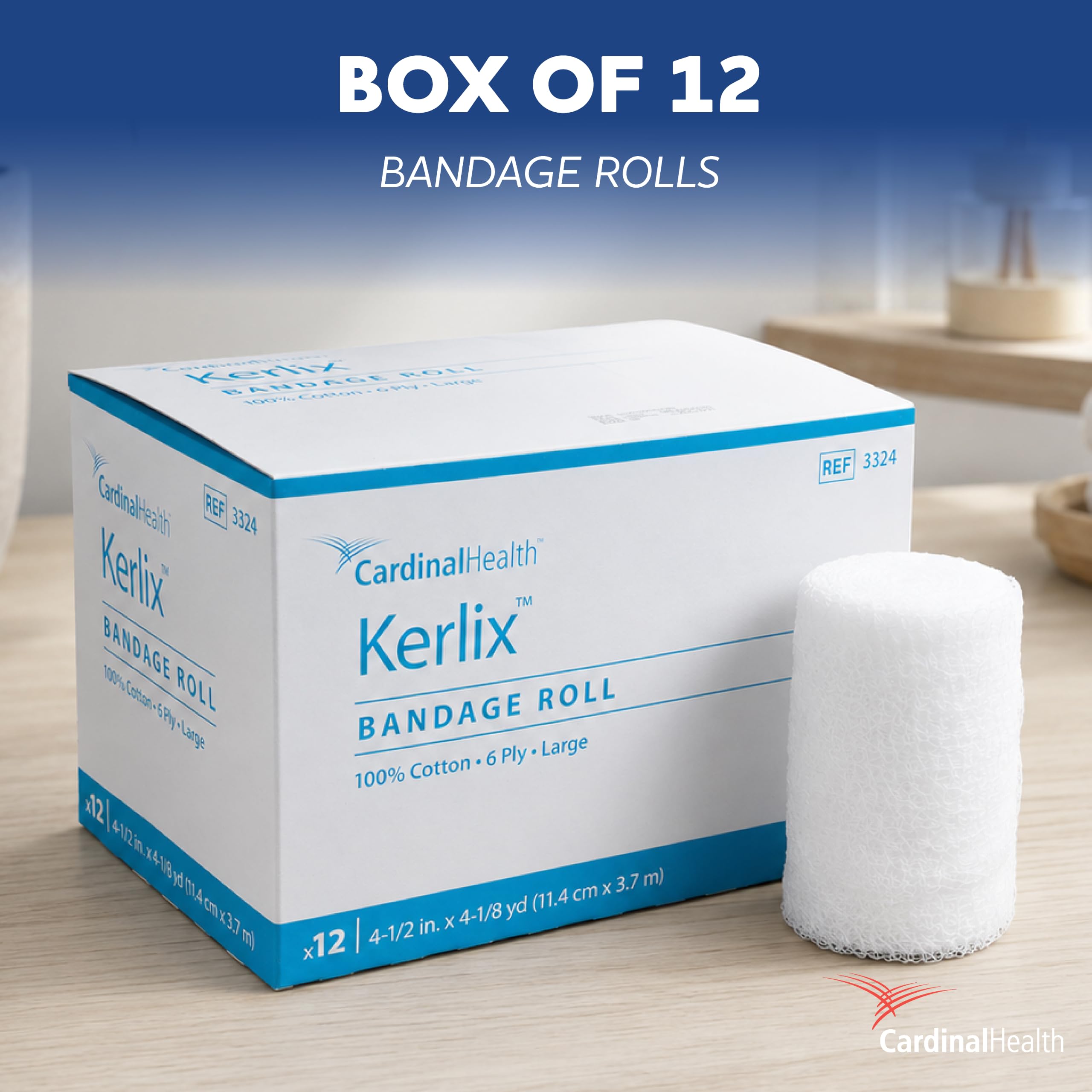 Covidien 3324 KERLIX rollo de venda, 100% algodón, 6 capas, 4 – 1/2 "x 4 – 1/8 YD. Tamaño, Large (Pack de 12)