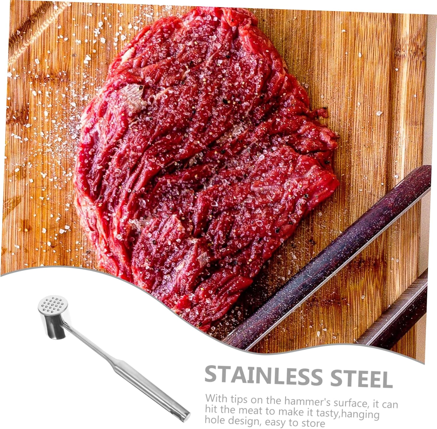 Cabilock Tenderizing Steak Hammer Meat Masher Tool Kitchen Supply Stainless Steel Meat Tenderizer Non-slip
