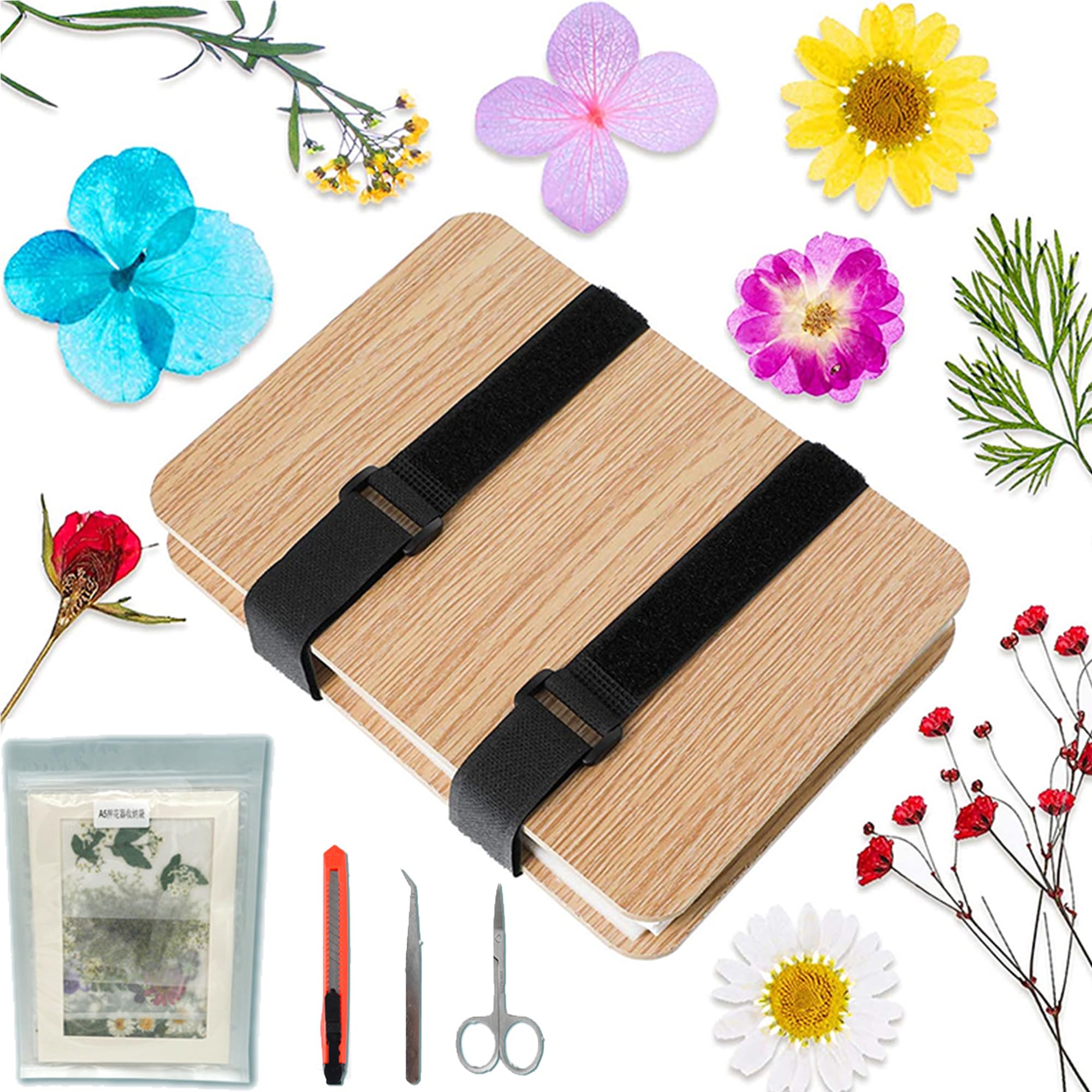 QSLKI Kit in Legno Per Pressatura Fiori, Piante e Foglie - 15x21cm Con 6 Strati Per Adulti e Bambini - Perfetto Per Arti e Mestieri