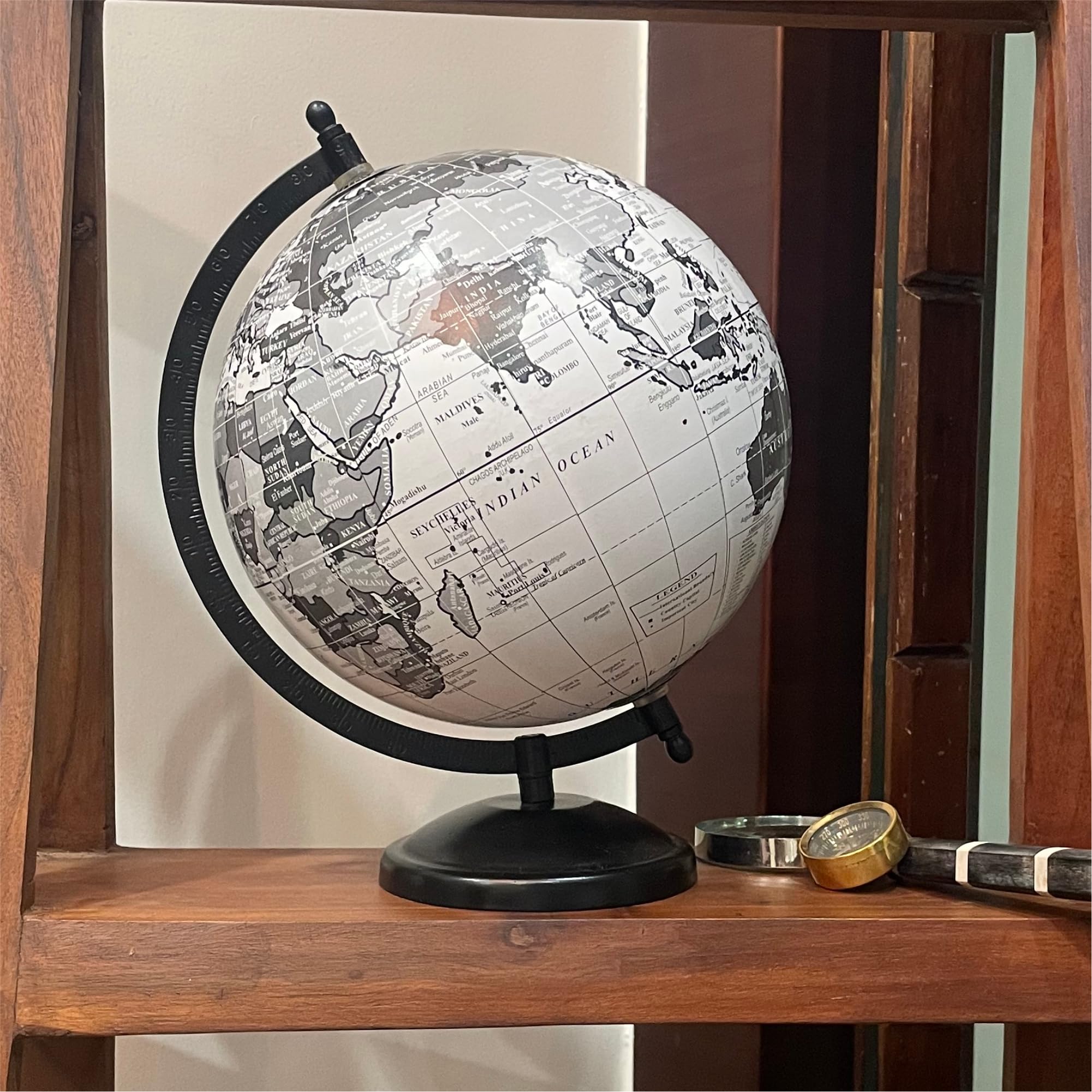8 Inches Antique & Educational Earth Spinnng Globe for Home Centre & Office-Desk,Decorative Item,Kids Gift(ColorMap- Monochrome)