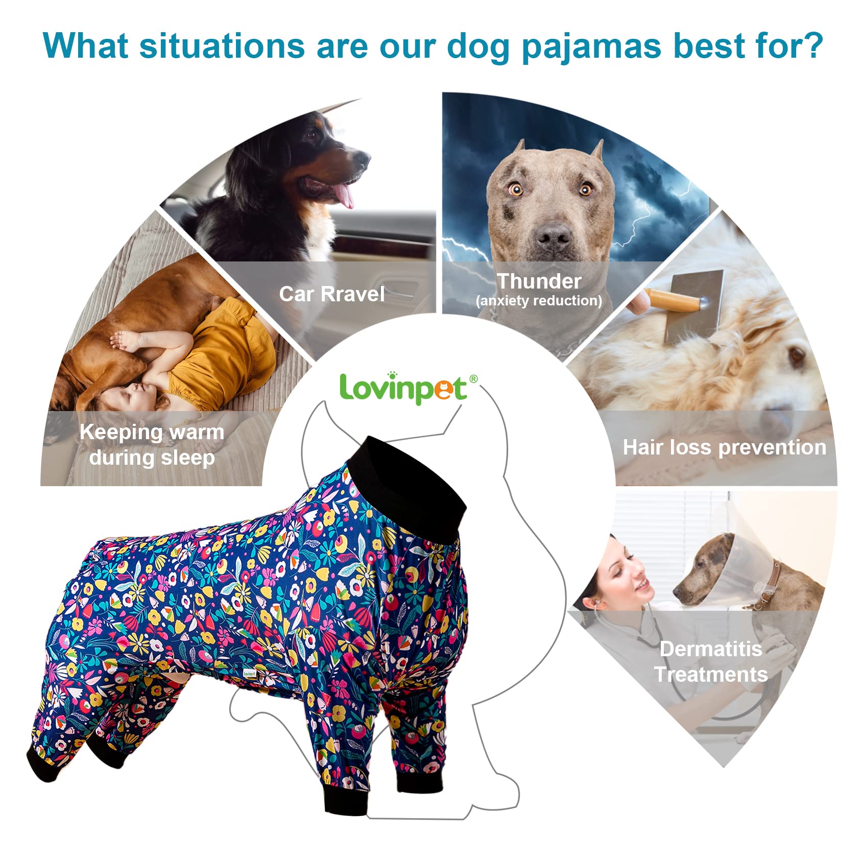 LovinPet Large Dog Shirt/Sleepytime Elephants Prints/Post Surgery Dog Shirt/Wound Care for Large Dog Onesies/Lightweight Pullover - Image 3