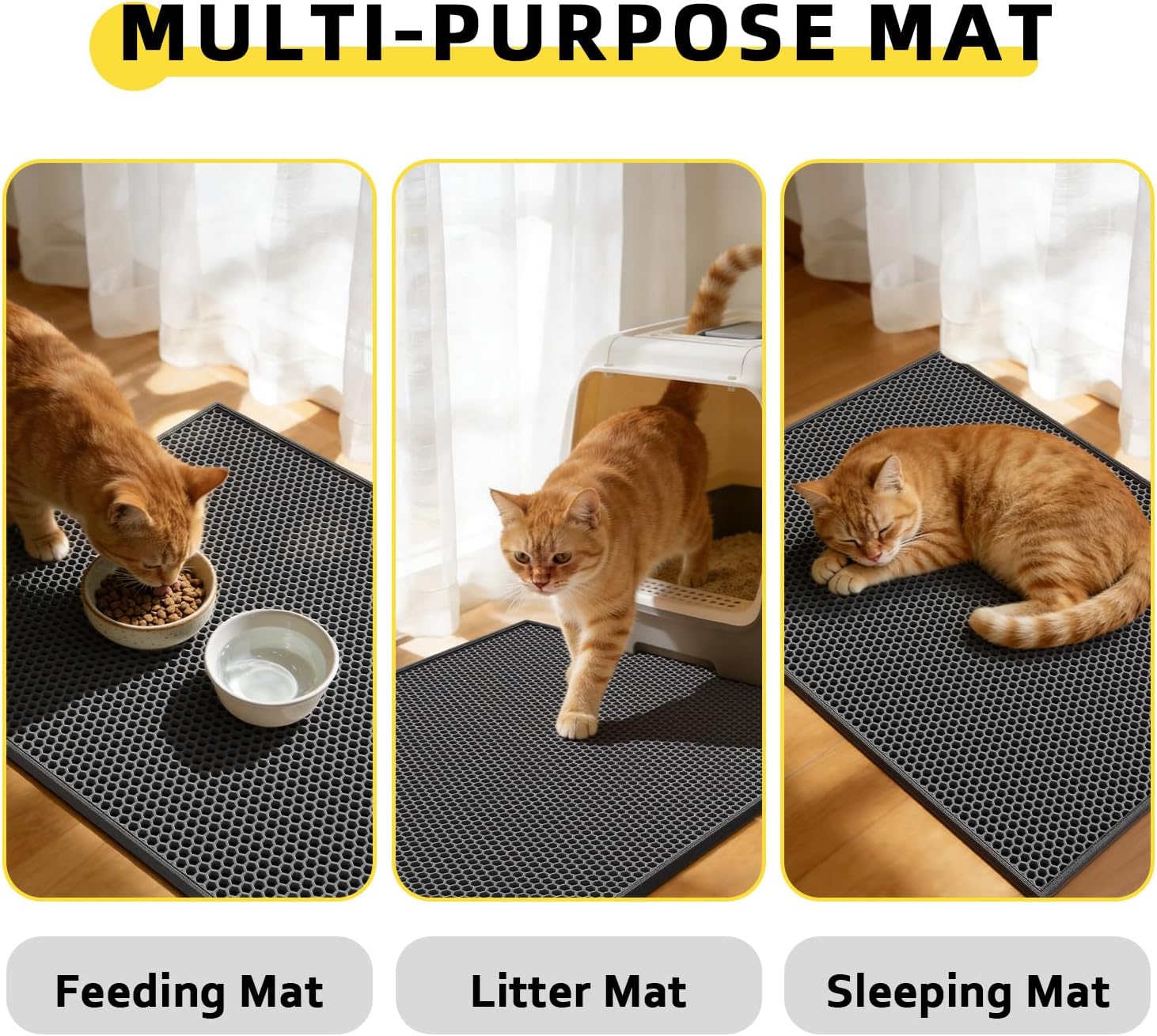 Cat Litter Mat, 30"X24" Large Double Layer Litter Trapping Mat, Waterproof/Urineproof, Easy to Clean Kitty Litter Mats for Floor, Scatter Control (Black-2Pack)