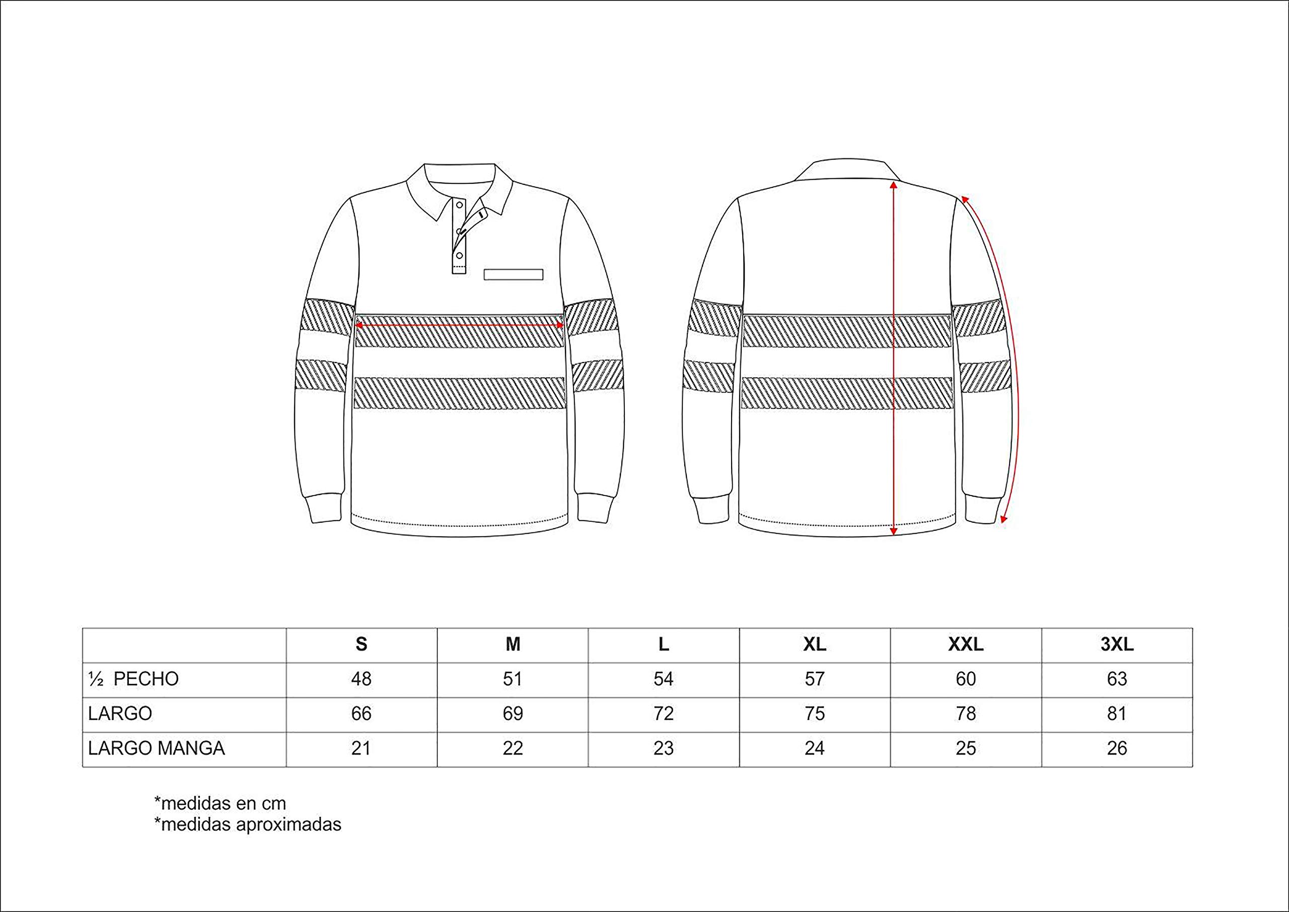 Work Team Polo Manga Larga perchado, Combinado Alta Visibilidad Cintas Reflectantes discontinuas EN ISO 20471 Hombre