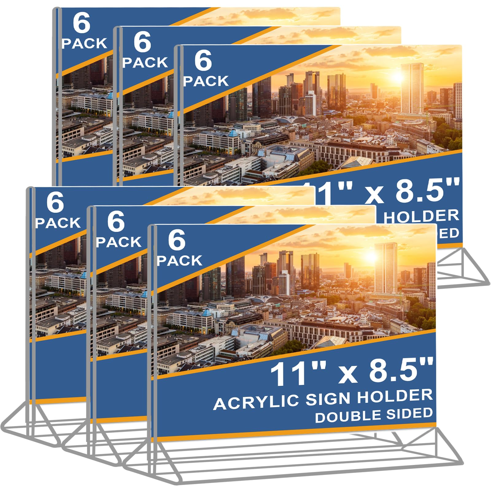 Horizontal Acrylic Sign Holder 8.5 x 11 - Double Sided T Shape Menu Table Stands, Plastic Paper Flyer Display Stand, Clear Picture Photo Frames for Wedding, Office, Store, Restaurant (6 Pack)