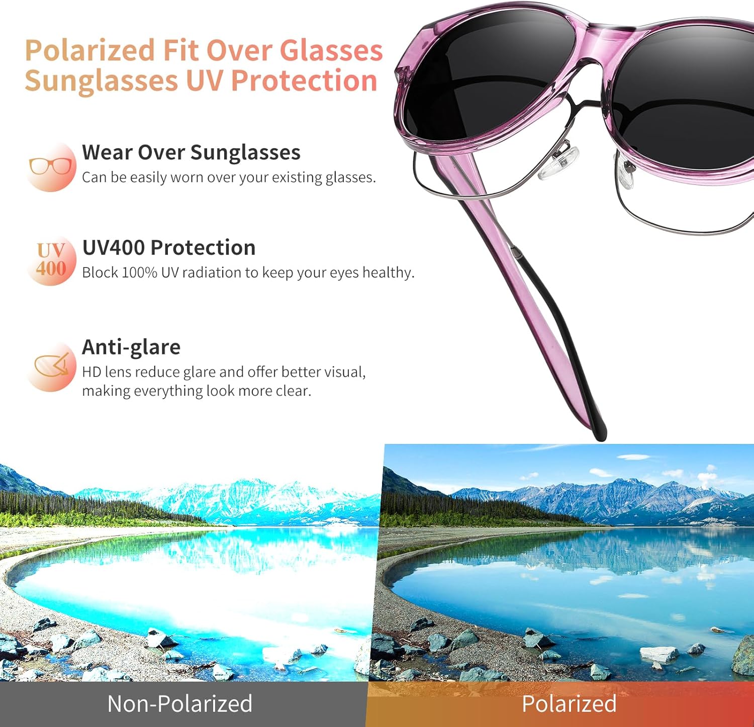 GEGURI Fit Over Glasses Polarized Sunglasses for Women & Men, Stylish Cat Eye Design Sun Glasses 100% UV Protection - Image 5