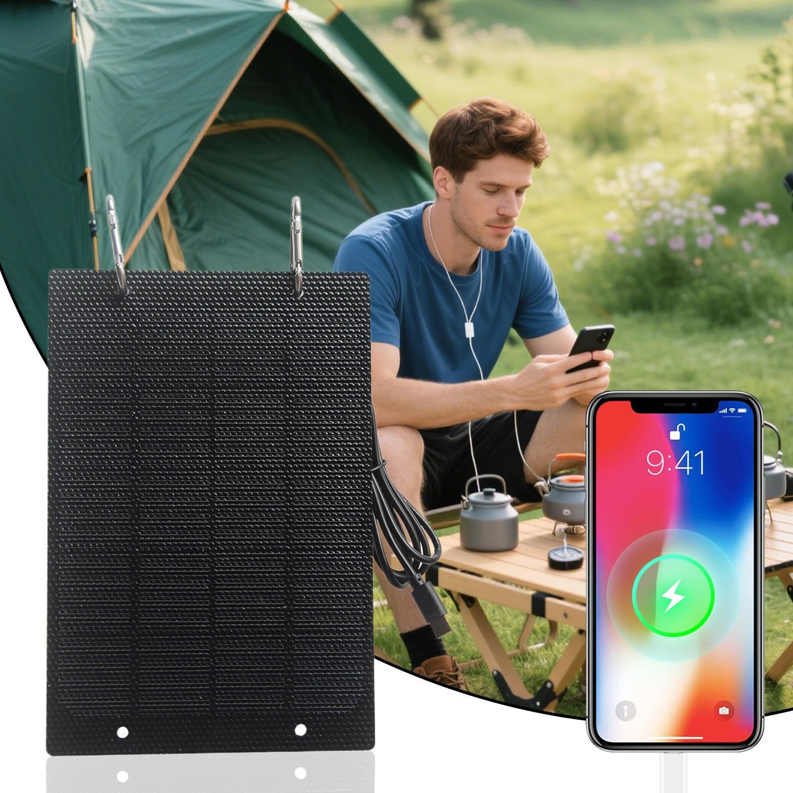 Chargeur Solaire pour Téléphone Portable - Panneaux Solaires 50W pour Camping | Chargeur Compact Intelligent pour Camping Voiture Tente Plage Randonnée Extérieur Domicile