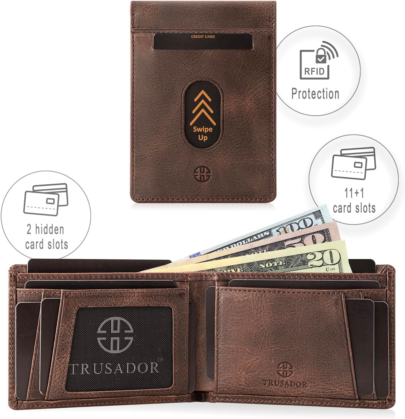 TRUSADOR Trento Wallet for Men Slim Credit Card Holder Slots Leather RFID Blocking Small Thin Men's Wallet Bifold Minimalist Front Pocket Gift Box (Brown, Card Holder) - Image 3