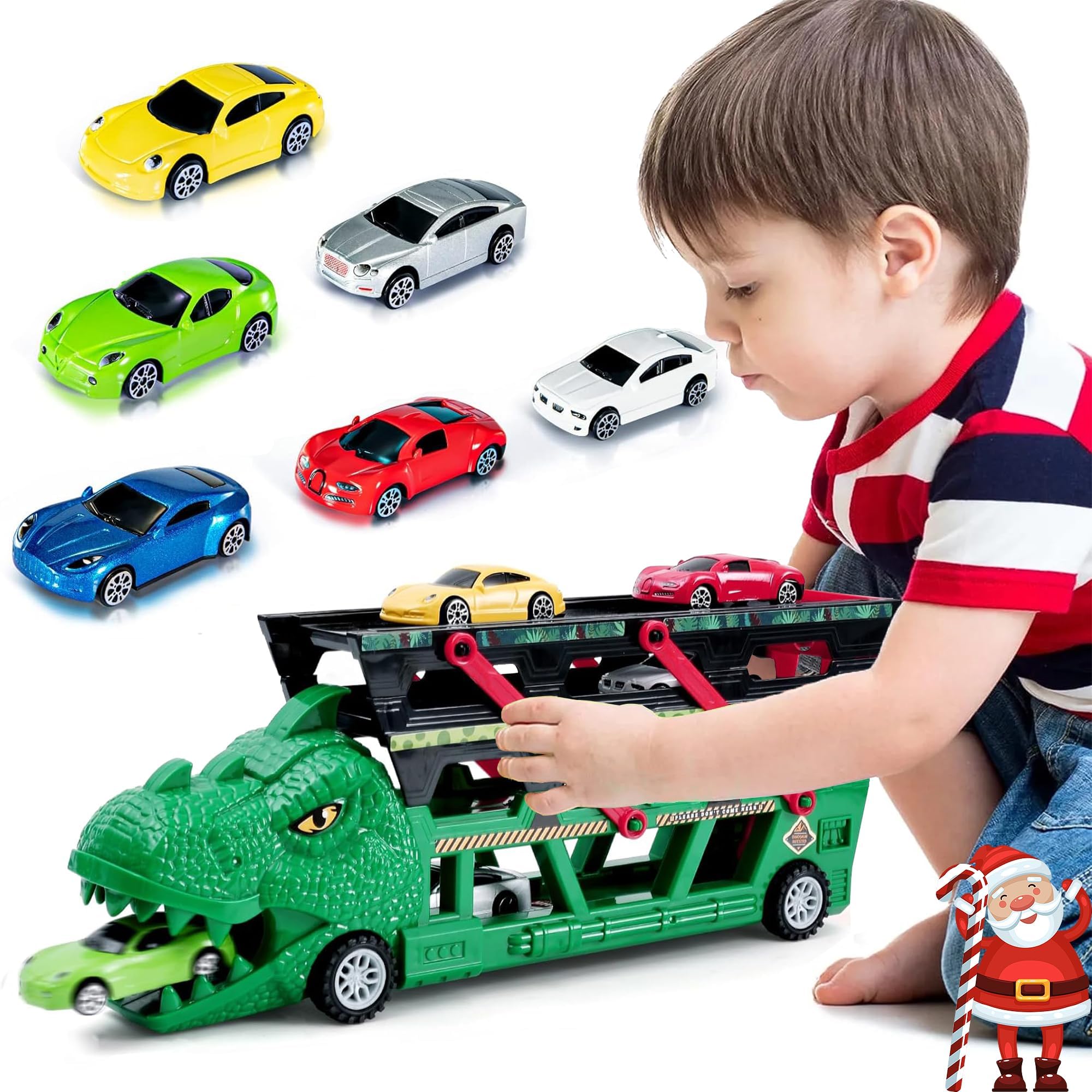 Camion Transporteur Dinosaure Avec 10 Voitures - Jouet Portable Pour Enfants 3-6 Ans, Sans Pile