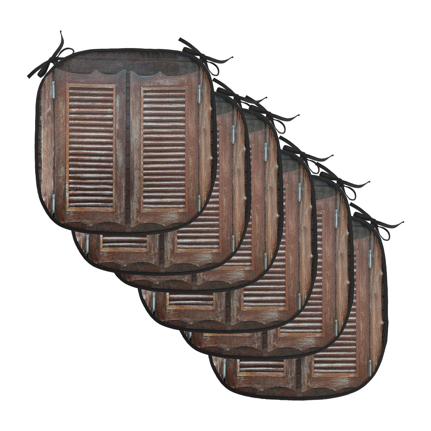 Lunarable Western Chair Cushion Pads Set of 6, Antique Themed Traditional Rustic Wild West Swinging Wooden Cowboy Bar Saloon Door, Anti-Slip Seat Padding for Kitchen & Patio, 16