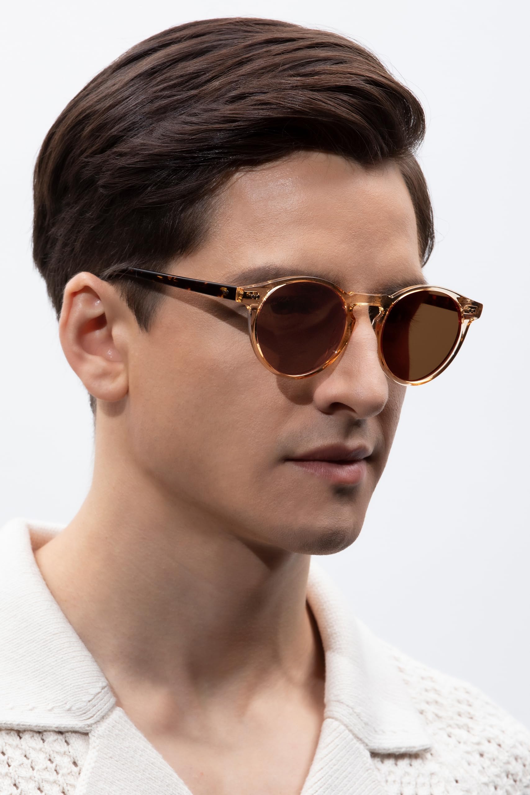 CARFIA Rund Sonnenbrille Herren Polarisiert Vintage Acetat-Rahmen | UV400-Schutz, Für Fahren Reisen Alltag Outdoor,Einteilige Nasenauflage，Bequem mit Brillenetui，Ideal als Geschenk