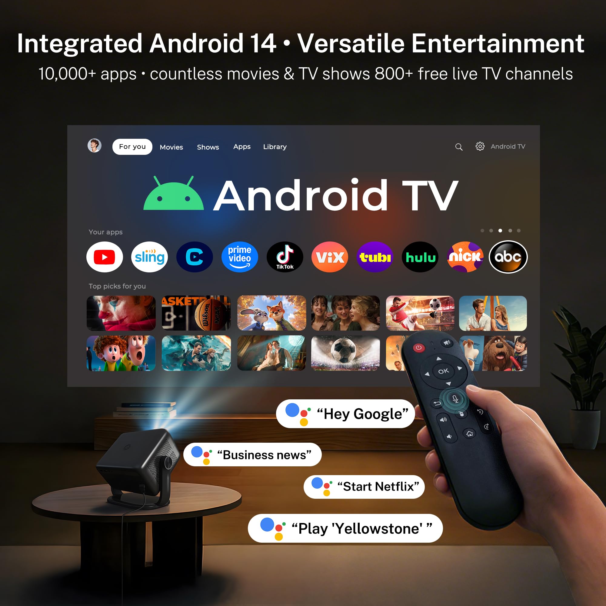 [AI Voice Assistant] Smart Projector with Android 14, Native 1080P 4K Supported, 800 ANSI, WiFi 6 & BT 5.4, AI Auto Focus/Keystone, 360° Rotating Portatif Projecteur Compatible with Netflix/iPhone/iOS - 3