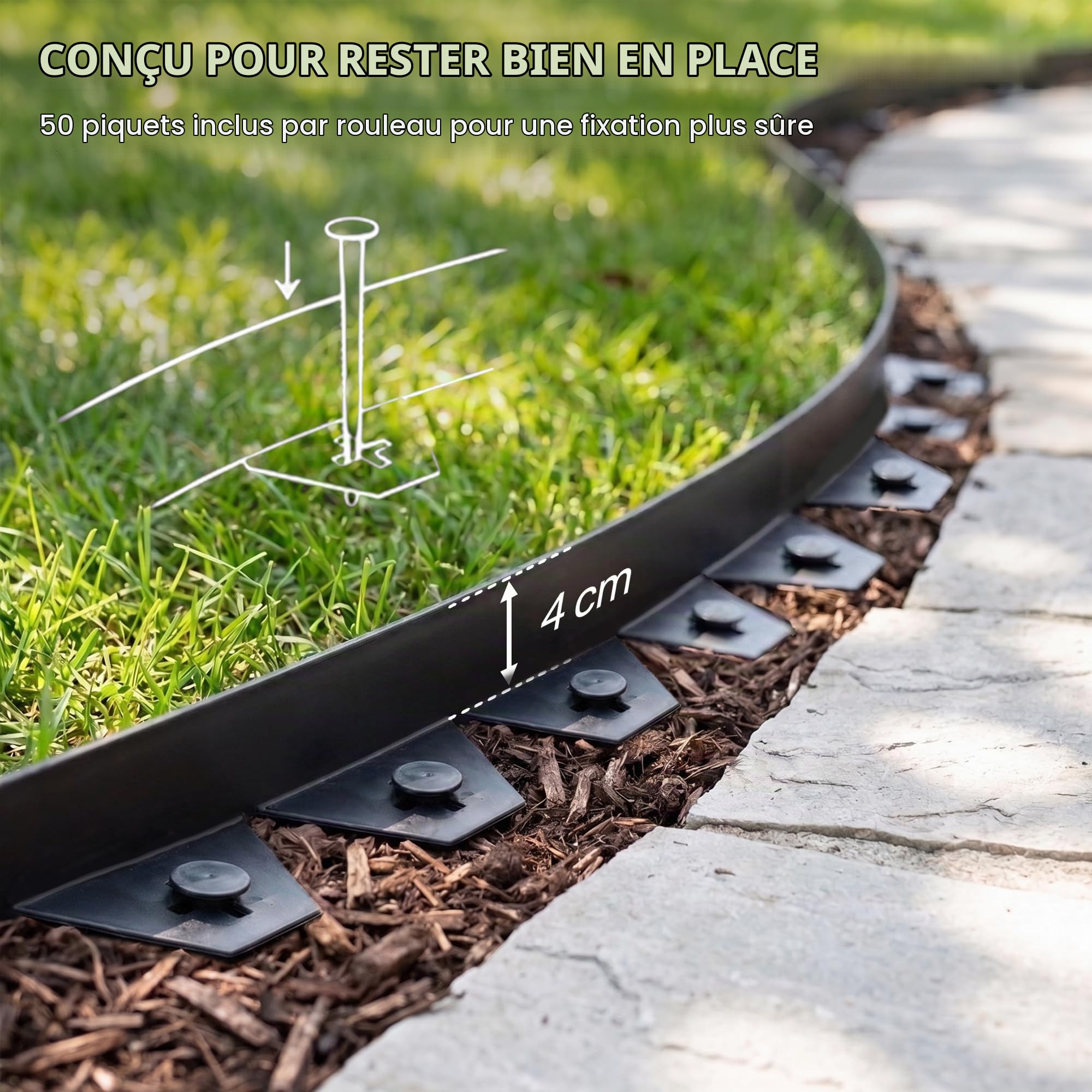 Bordure de Jardin Flexible en PVC 30 m Hauteur 40 mm Noir