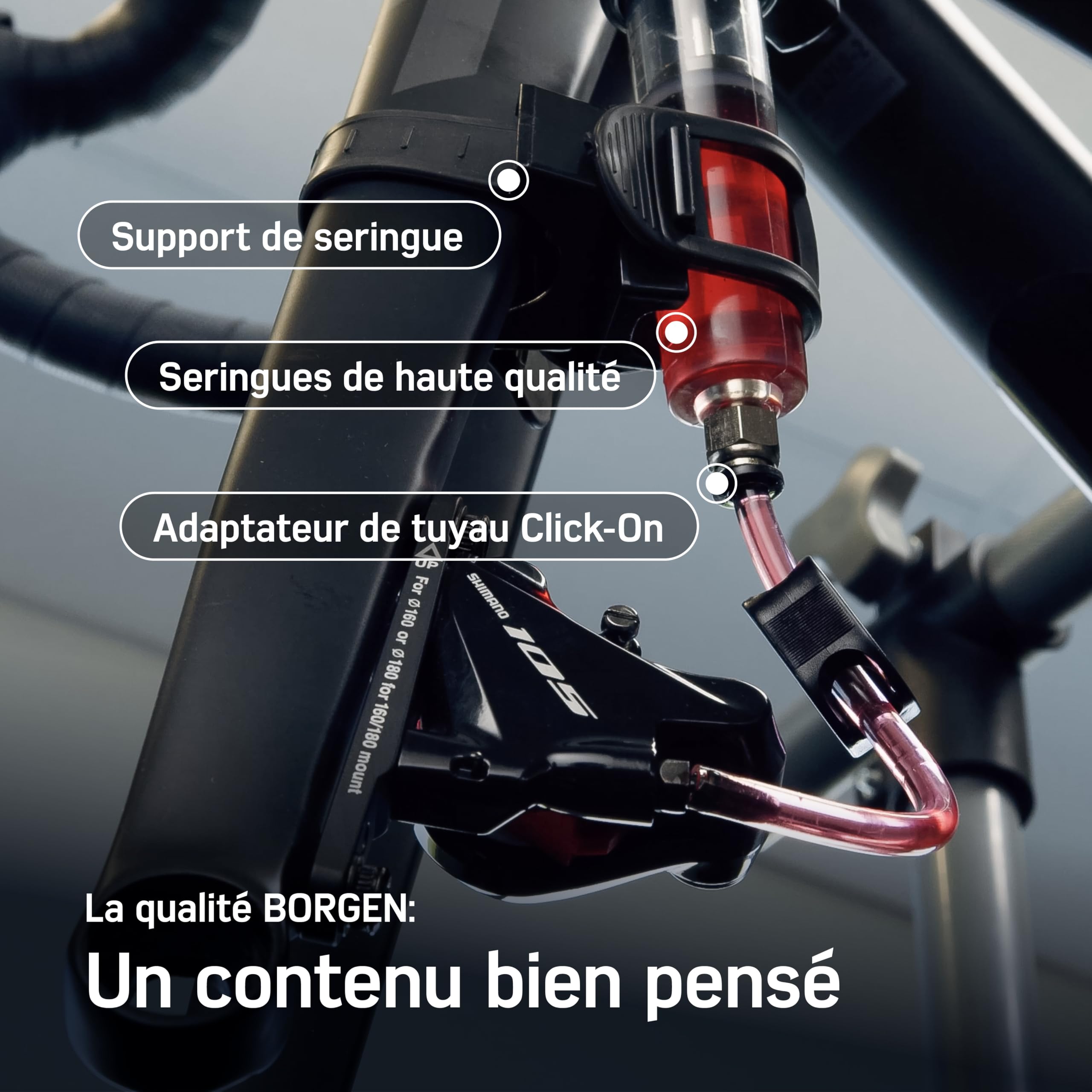 Borgen Pro kit Purge Freins vélos Disque Shimano, Tektro et TRP – Purgeur de Freins avec Instructions, 2× Huile minérale Liquide, Brake Bleed kit, kit Purge Freins
