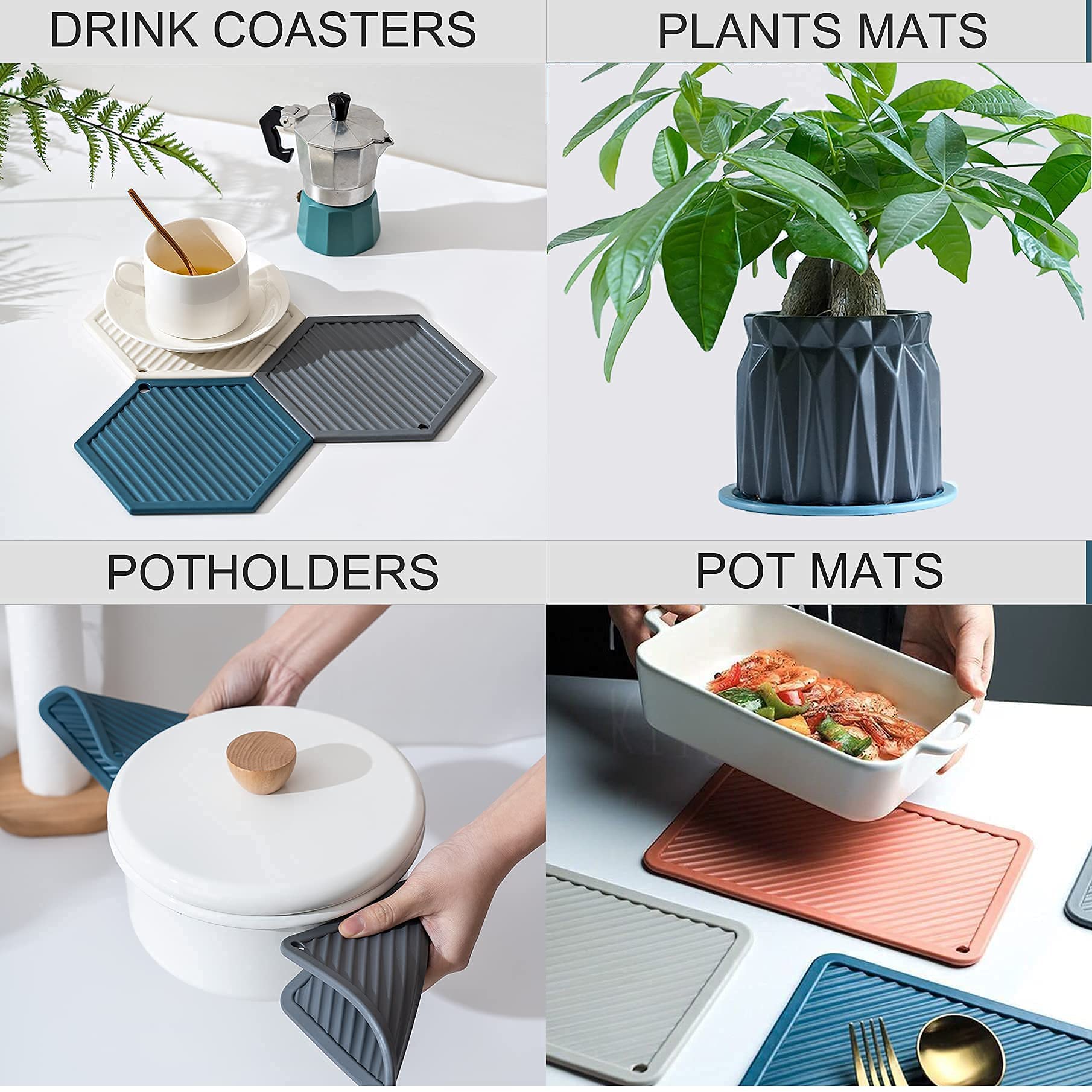 FIFAYE Large Silicone Coasters & Silicone Trivet Mats Kitchen Hot