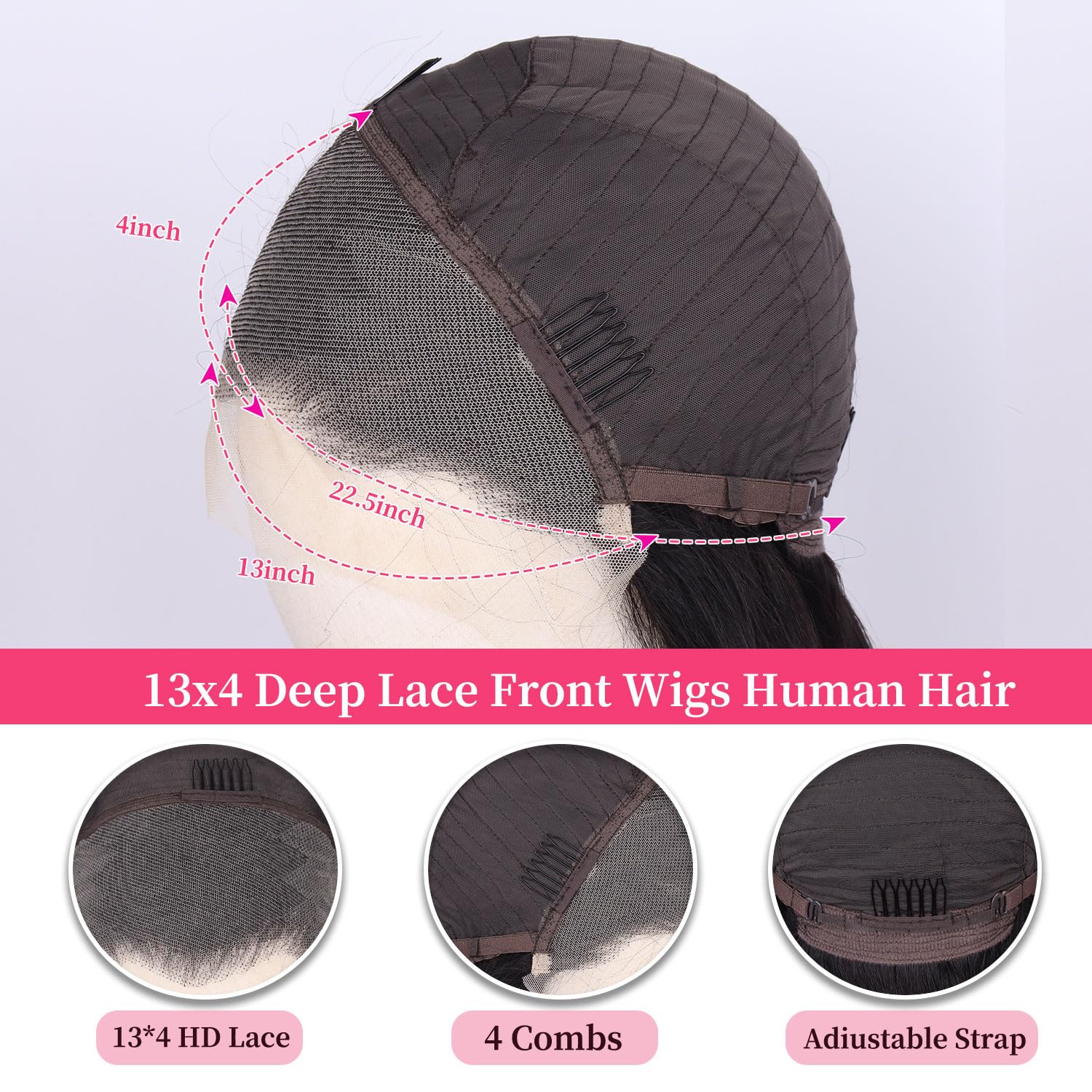 Echthaar Perücke 13x4 HD Lace Front Wig Human Hair Deep Wave 180% Density Brazilian Wigs with Baby Hair Schwarze Perücke Damen Glueless Deep Wave Wig Human Hair Pre Plucked Perücke Damen