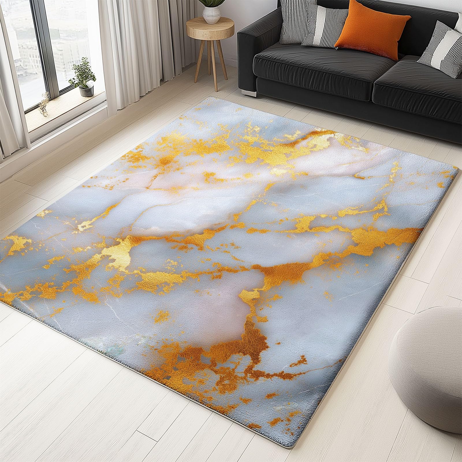 Tappeto in flanella, tappeto di lusso con texture in marmo oro, morbido tappeto shaggy per salotto e camera da letto moderni, decorazione per la casa di fascia alta, 140 x 200 cm