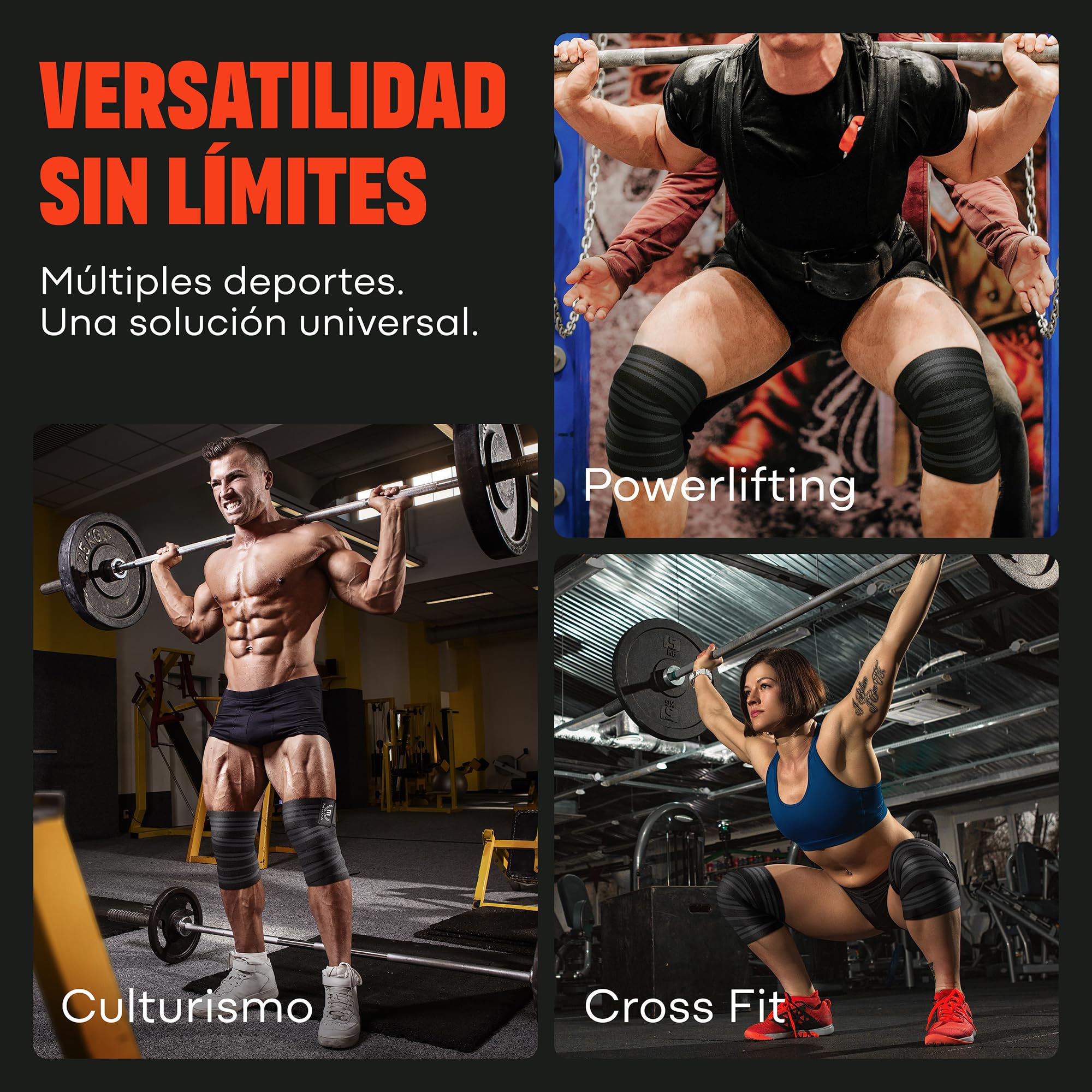Mava Rodilleras Deportivas para Hombres y Mujeres (Par), Rodilleras Menisco y Ligamento para Gimnasio, Powerlifting y Fitness, Compresión de 183cm