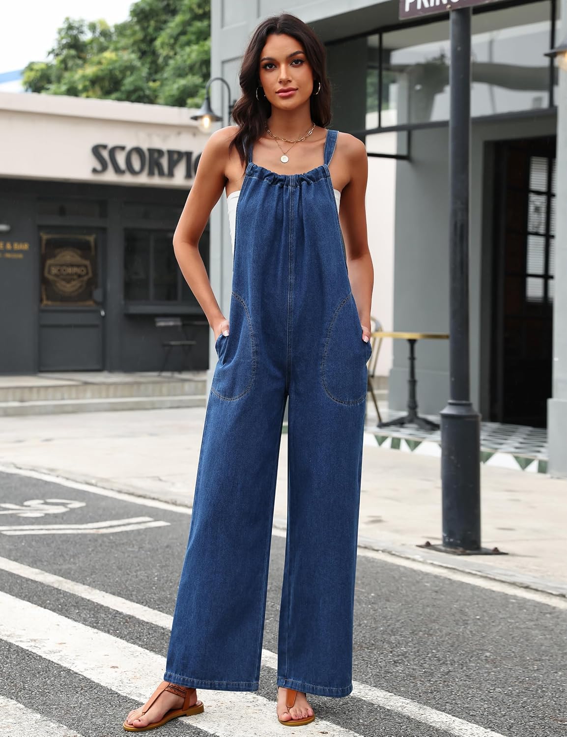 Denim Overalls for Women Jean Jumpsuit Wide Leg Adjustable Tie-Back Straps Loose Fit Baggy Jumpers Rompers - Image 3