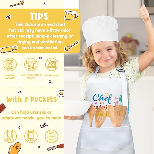 Miniatura 273 de R HORSE Juego de 2 delantales para niños y sombrero de chef, delantal de cocina azul ajustable para niños, kit de pintura y entrenamiento