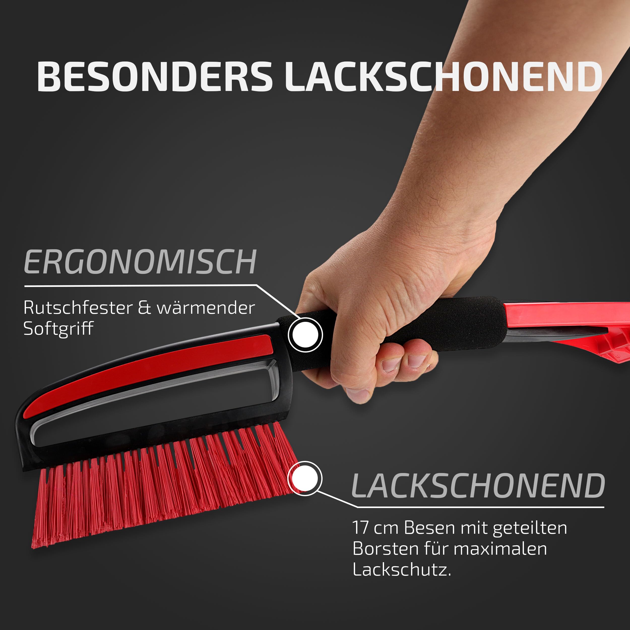 HEYNER® Samochodowa skrobaczka do lodu z trzepaczką Skrobaczka do lodu i miotełka z ergonomicznym, miękkim uchwytem