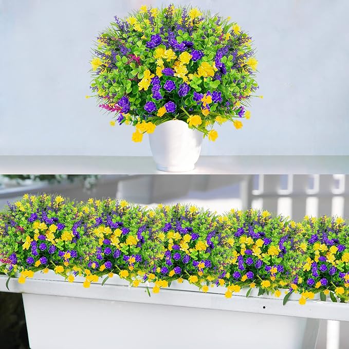 12 Bouquets Fleurs Artificielles Extérieur Violet - Plantes Résistantes UV Pour Balcon Jardin Et Décoration