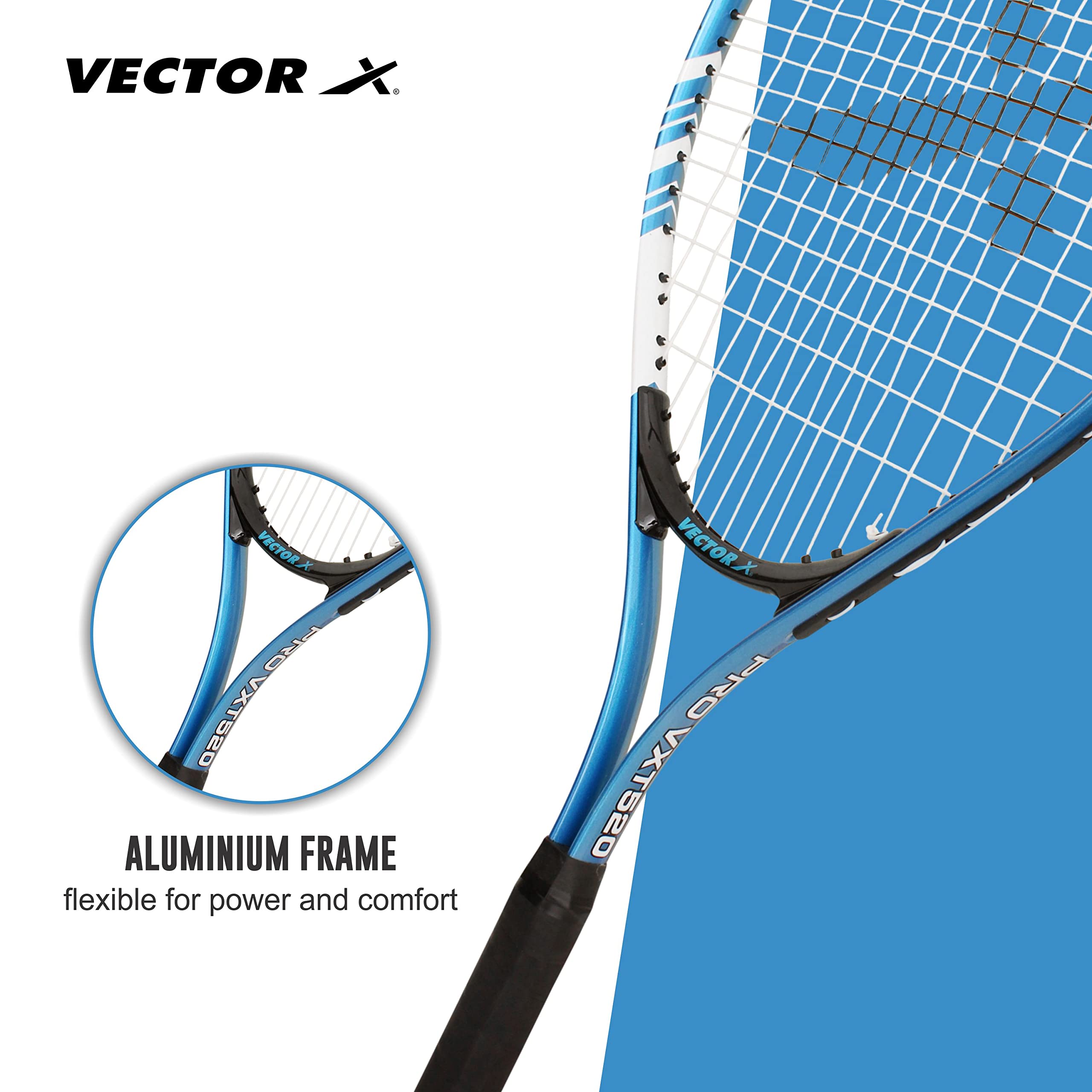 Vector X VXT-520 Adult Men Recreational Tennis Racket Lightweight Aluminum Frame for Easy Swing|105 sq in Head|Pre-Strung Beginner Racquet for Outdoor Game Training & Practice (23-inch, Without Cover) 2