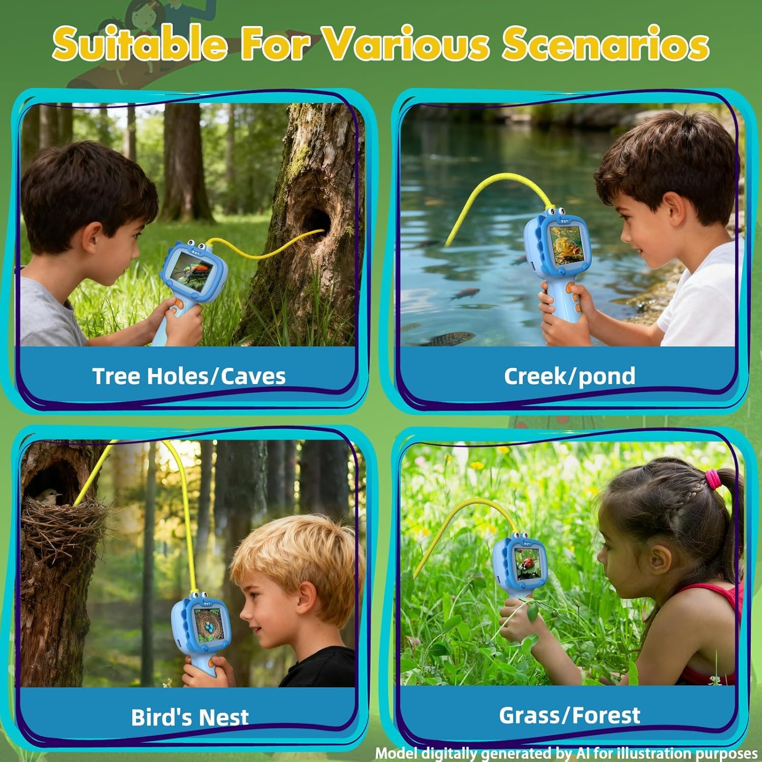 Daxiongmao Endoscopio para niños con luz, juego educativo de exploración científica, actividades naturales, cámara endoscópica con luz, cámara endoscópica, gadgets para hombres (azul)