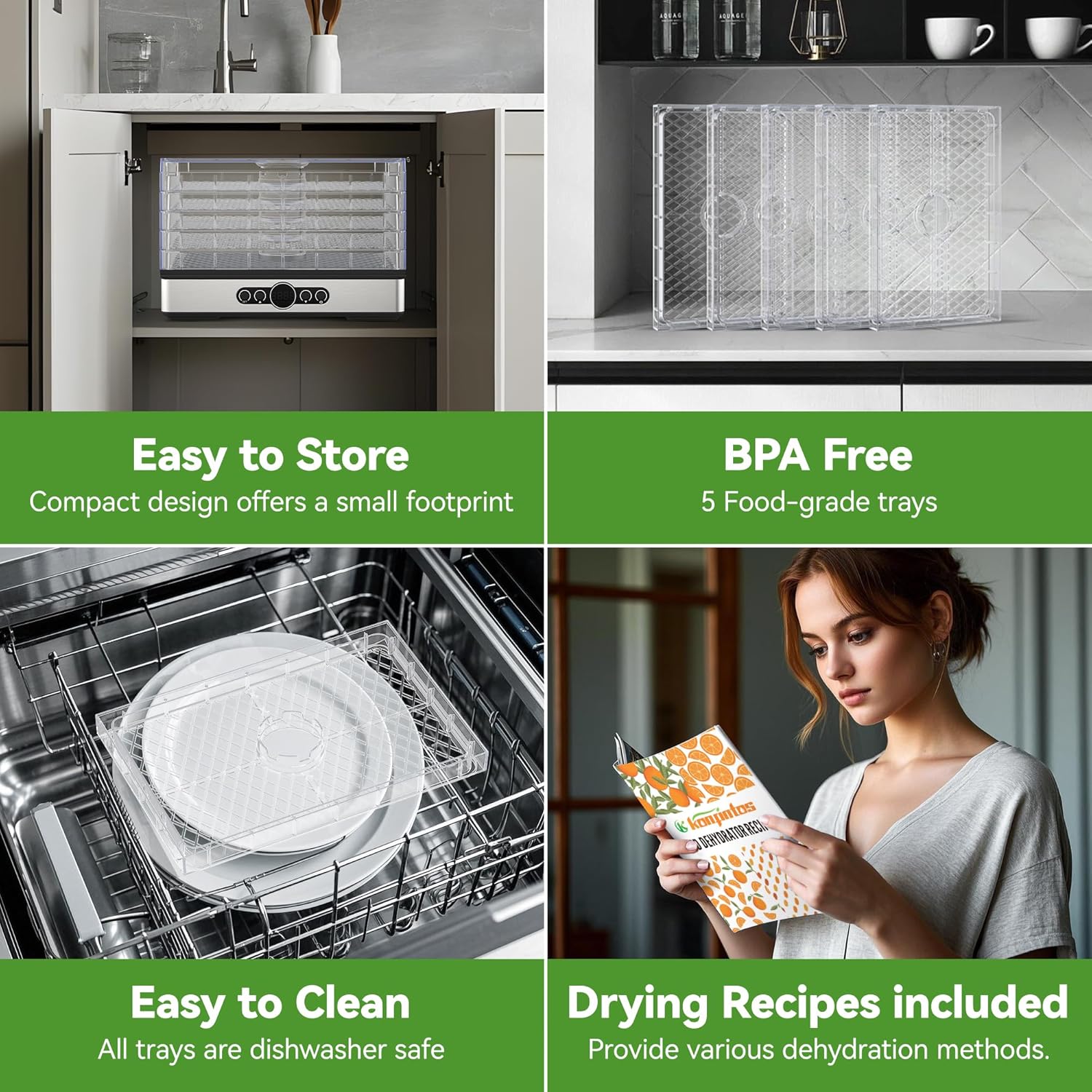 Food Dehydrator for Jerky, 5 BPA-Free Trays 400W Compact Dehydrator Machine for Meat, Fruits, Mushroom, Herbs, Dog Treats, Digital Adjustable Timer & Temperature Control, Recipes included